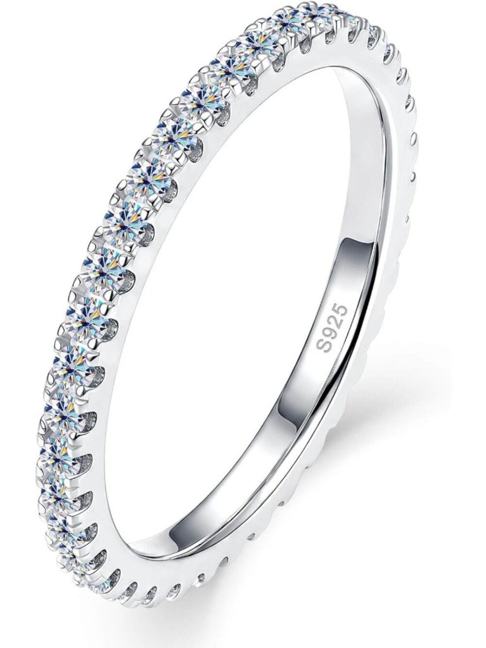 925 Sterling Silver Moissanite Full Eternity Wedding Band Ring for Women